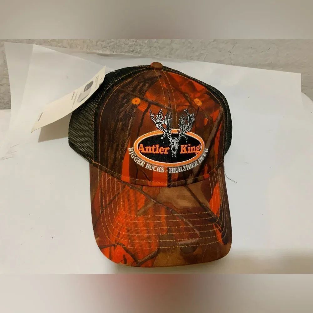 Antler King Hunter Big Buck Cap Hat SnapBack Camo Orange Embroidery Deer